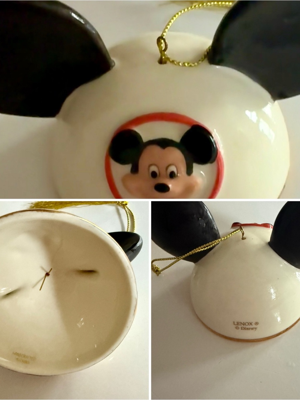 Lenox Disney Mickey Mouse Ornament | Porcelain Mickey Ears Vintage Holiday Decor